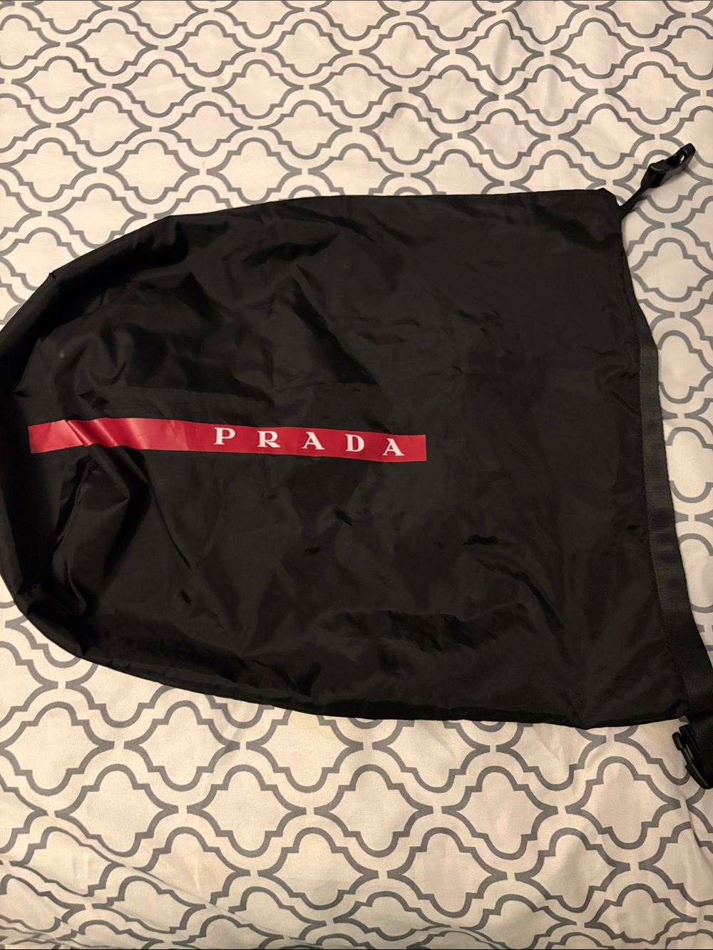 Prada Black Nylon Drawstring Dust Bag with Red Logo Stripe